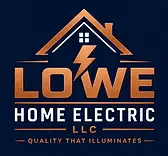 Lowe Home Electric LLC logo — copper house outline with a lightning bolt forming the W